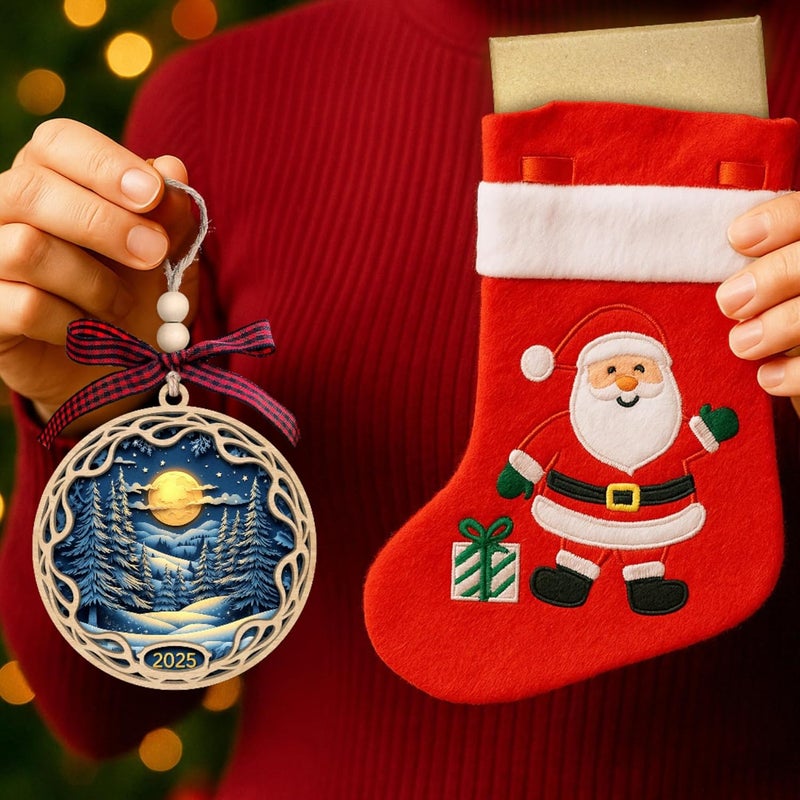 SUCHAGIFT Christmas Ornament 2025 - Moon Winter Forest Christmas Tree Ornaments, Blue Gold Moon Ornaments for Xmas Tree - Wood Holiday Ornament 2025 - Image 5